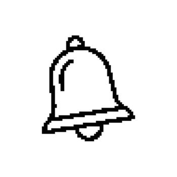 Bell outline design in pixel art style representing notification alert or reminder icon vector