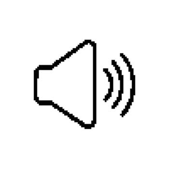 Pixelated speaker icon emitting sound waves representing audio volume and communication in 8 bit style vector