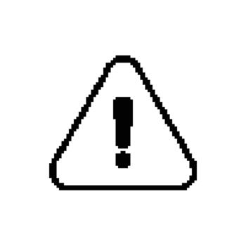 Pixelated attention icon representing warning caution danger alert risk and hazard security notification vector
