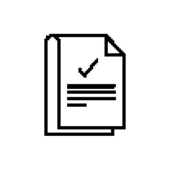 Document outline design in pixel art style representing agreement approval or task complete vector