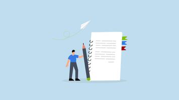 Write note on notebook paper - Write note on notebook paper, 4k animation business man holding pencil writing message on notebook paper. video