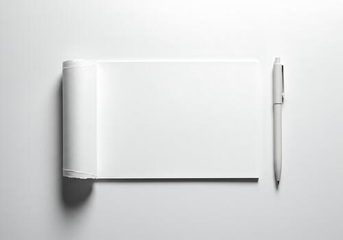 limpiar blanco papel Desplazarse con pareo bolígrafo en un prístino antecedentes ideal para personalizado marca y artístico expresión foto