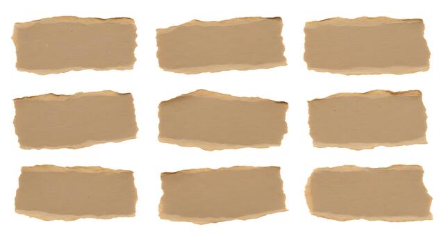 Collection of rustic brown paper scraps with frayed edges offering a natural texture ideal for backgrounds notes and graphic design elements photo