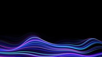 multicolorido onda linhas looping em uma Preto fundo. luz pulsos em curvado néon linhas. abstrato animado fundo do uma multicolorido virtual fita brilhando dentro a ultravioleta espectro. digital video
