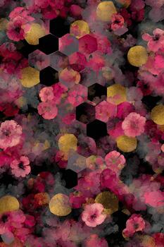 Abstract background featuring berry bloom and plum noir tones with geometric shapes, creating a vibrant and dynamic visual experience for artistic projects and design applications photo