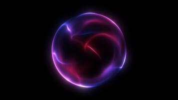 Red and blue sphere out of focus on isolated black background. Slow motion of glowing sphere in purple violet gradient color. 4K loop. video
