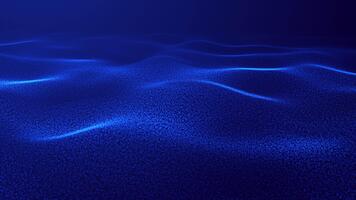 Abstract wave oscillations. Abstract blue glowing digital cyberwave creating the movement of particles and dots on a blue background. blue cyberspace. digital desert blue background. looping . video