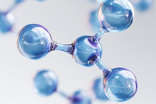 conceptual visualización de un péptido molécula, exhibiendo interconectado esferas en un vibrante azul matiz, representando molecular estructuras y científico innovación en un limpiar antecedentes foto