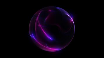 neón esfera con azul y rojo degradado en negro antecedentes. resumen brillante púrpura energía esfera Moviente con mágico líneas, 4k bucle, circular plasma vórtice, astral áurico rotación, eléctrico chispas, video