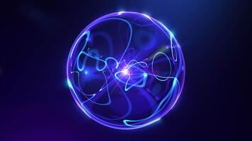 abstrato brilhando azul e roxa plasma esfera com suavemente comovente líquido claro. uma desatado 4k ciclo apresentando uma fluxo do futurista energia e suave luz gradientes contra uma Sombrio fundo. video
