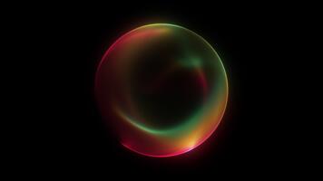 lysande röd gul och grön holografiska sfär med mjuk vätska gradienter, slät lysande konturer och detaljerad prickad ljus textur formning ett abstrakt trogen energi form, sömlös slinga video