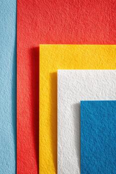 Abstract composition of layered colored paper in vibrant hues of red, yellow, white, and blue, creating a visually striking and textured arrangement for artistic expression photo