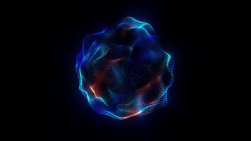 ultramar partícula energia esfera dentro a universo. movimento gráficos. desatado ciclo 4k . azul partícula esfera com luz efeito, rotativo dentro onda movimento contra a isolado Preto fundo. video