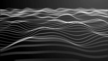 svartvit vit och svart lysande vågor rör på sig mjukt med digital djup. abstrakt trogen 4k slinga animering bakgrund. video