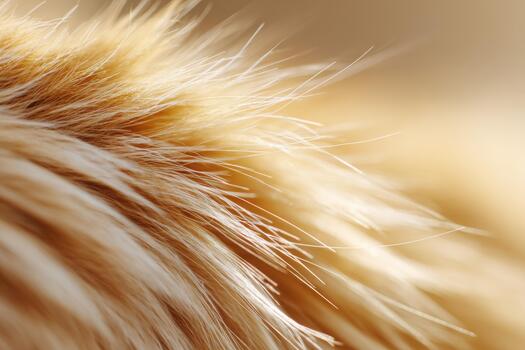 Macro photography of soft cat fur texture illuminated by sunlight, showcasing intricate details and warm tones, perfect for minimalist design and visual storytelling photo