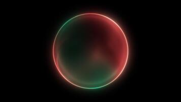 röd och grön partikel sfär på en svart bakgrund. flytande runda form med ändring lutning, mjuk energi reflektioner, lysande abstrakt cirkulär animering i 4k, sömlös slinga, dynamisk rörelse video