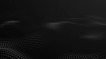 svart Plats av vågor av lysande partiklar. slät rörelse av de öken- yta, svartvit bakgrund. svart Vinka mönster 4k slinga. en rutnät av prickar former de vågor tvärs över de hel skärm. svart video