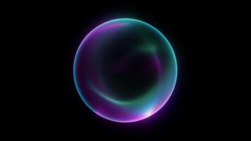 lysande regnbågsskimrande ljus klot med slät kricka violett och grön gradienter, mjuk strålnings konturer och bra skiftande textur formning ett abstrakt vätska energi sfär på en djup svart slinga video