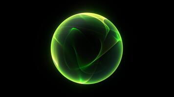lysande abstrakt energi sfär med strömmande grön och gul ljus vågor, bra prickad textur och slät genomskinlig konturer formning en dynamisk vätska form. kalk Färg sfär sömlös slinga video