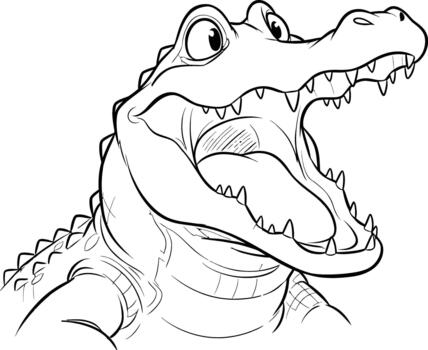 Cartoon alligator character with its mouth wide open, displaying sharp teeth and large tongue vector