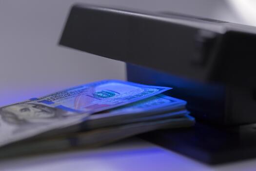 Machine scans banknotes for authenticity verification in a secure environment photo