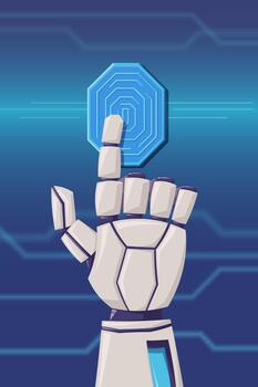 Robotic hand touching digital interface vector