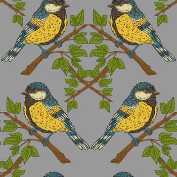 a pattern with birds on a branch vector
