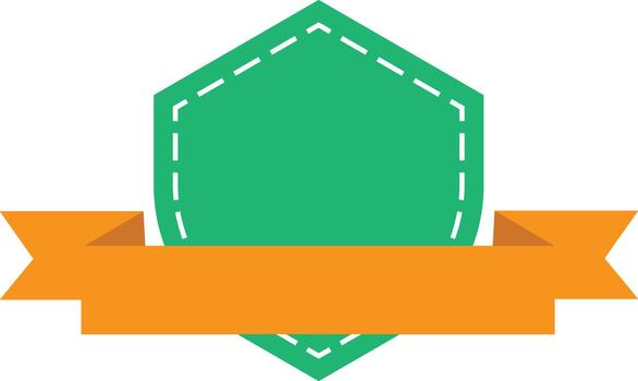 Blank green hexagon badge with an orange ribbon banner for custom text vector