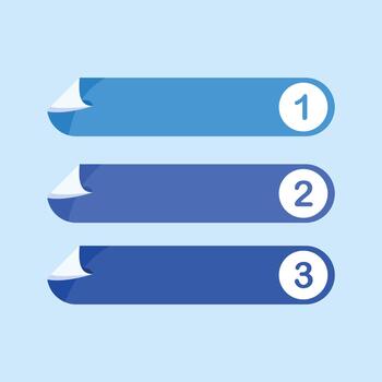 Three-step blue infographic labels with folded-end shapes, ideal for business diagrams, workflow structures, and presentation design. vector