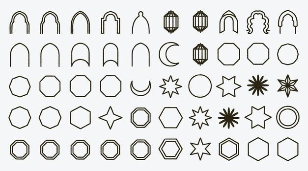 Geometric Islamic design elements set of architecture shapes and symbols vector