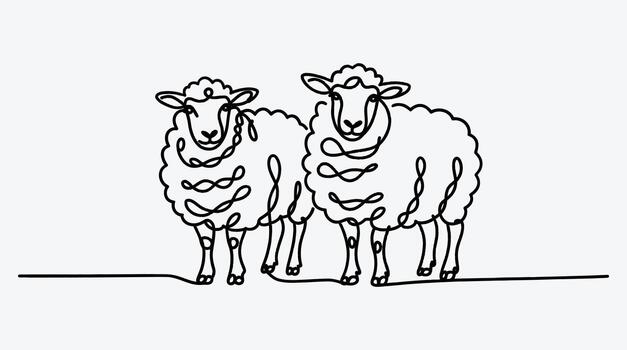Two Sheep Minimalist Continuous Line Drawing Style Illustration Concept vector