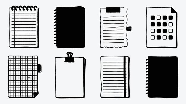 diverso colección de mano dibujado papel y cuaderno ilustraciones para diseño vector