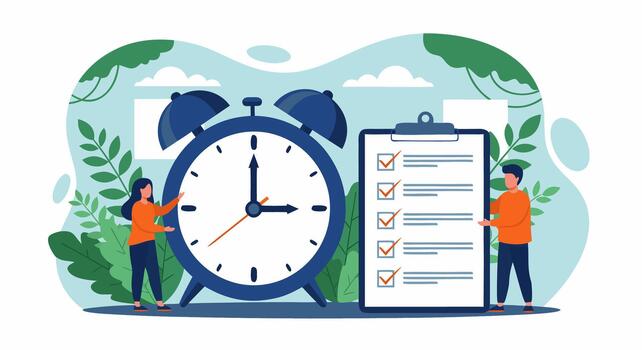 Time Management and Task Completion A Team's Approach to Achieving Goals and Efficiency vector