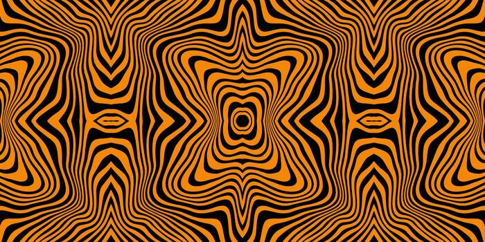 Abstract wavy pattern in orange and black creating a bold, hypnotic, and symmetrical design. vector