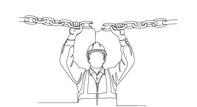 Breaking Chains A Continuous Line Depiction of Strength and Freedom vector