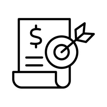 un documento con un dólar firmar y un objetivo con un flecha, simbolizando financiero objetivos. vector