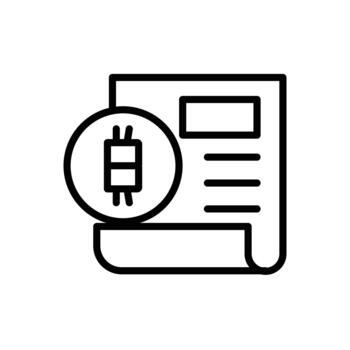 A line art illustration of a document with a circuit symbol, representing technology and innovation. vector