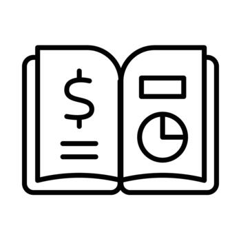 un abierto libro con un dólar firmar y un tarta cuadro, representando Finanzas o contabilidad conceptos. vector