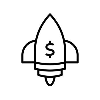 A simple line drawing of a rocket with a dollar sign, symbolizing investment or growth. vector