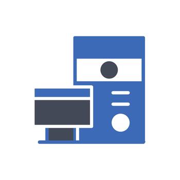 A computer monitor and a camera are shown in a flat design vector