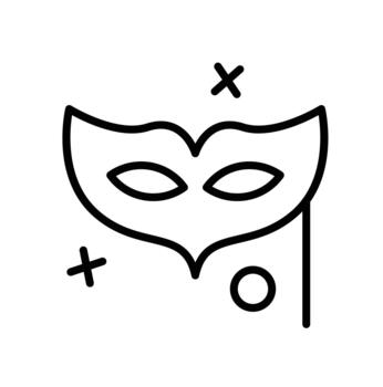 A simple line drawing of a masquerade mask with decorative elements. vector