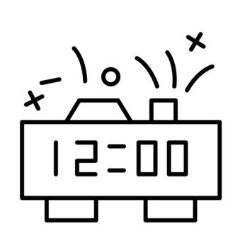 A digital clock displaying 1200 with symbols indicating alarm or notification. vector