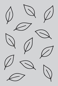 un caprichoso colección de mano dibujado contorno hojas dispersado a través de un blanco antecedentes en un repitiendo modelo vector