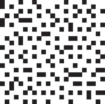 un negro y blanco qr código modelo presentando un complejo arreglo de cuadrícula y líneas en contra un blanco antecedentes vector