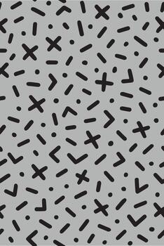 Retro 1980s memphis design inspired abstract pattern with black dashes dots and crosses on a light gray background vector