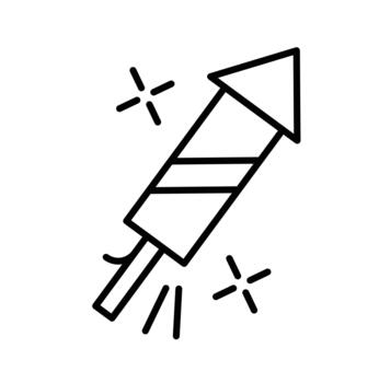 un sencillo ilustración de un Fuegos artificiales cohete con destellos alrededor él. vector