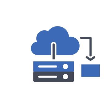 A cloud and a server with a blue arrow pointing to it vector