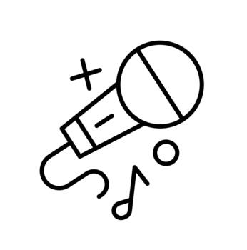 un sencillo contorno de un micrófono con musical notas, simbolizando música y actuación. vector