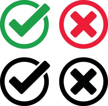 A set of check and cross icons in green, red, and black, ideal for forms, UI elements, and confirmation symbols. vector