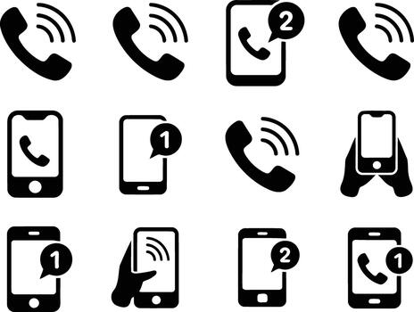 Phone Call and Notification Icons Set in Black Mobile Alert Symbol Collection vector